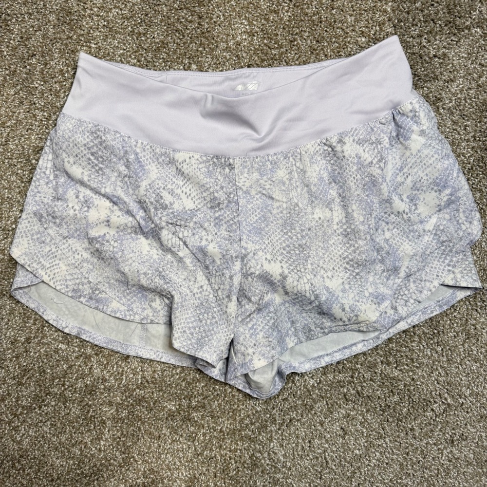 Avia Womens Purple Snakeskin Running Shorts Medium Back Zip Pocket AV50361